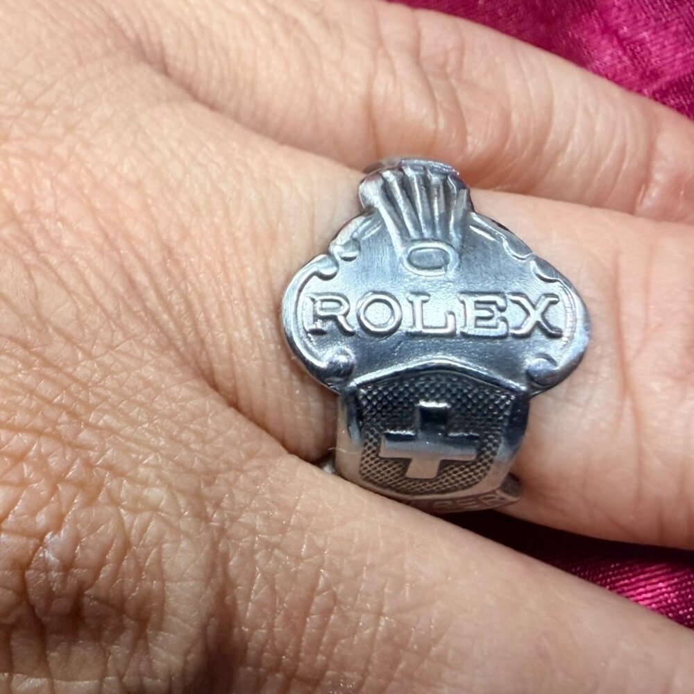 Vintage Rolex Bucherer Spoon Ring Switzerland Lausanne Silver-Plated Sz 8.5